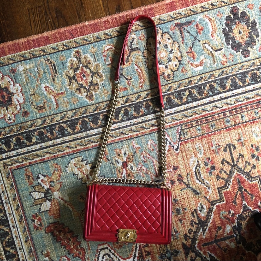 SOLD**Chanel Boy Flap Quilted Lambskin Medium Red - Picture 7 of 12